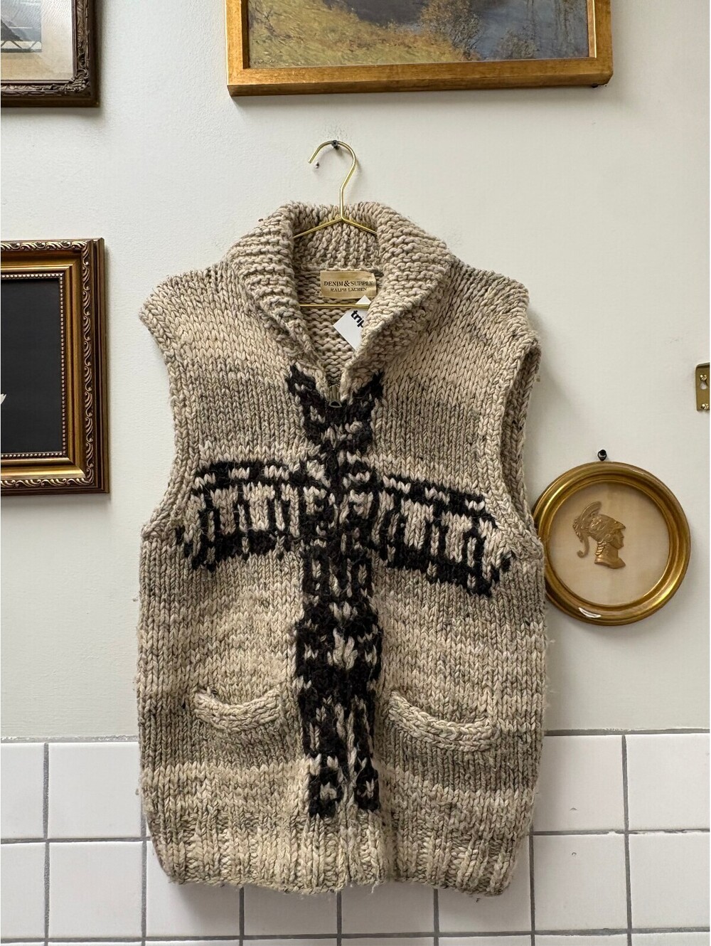 Denim&Supply Ralph Lauren Knit Vest w/ Cross/Totem Pole